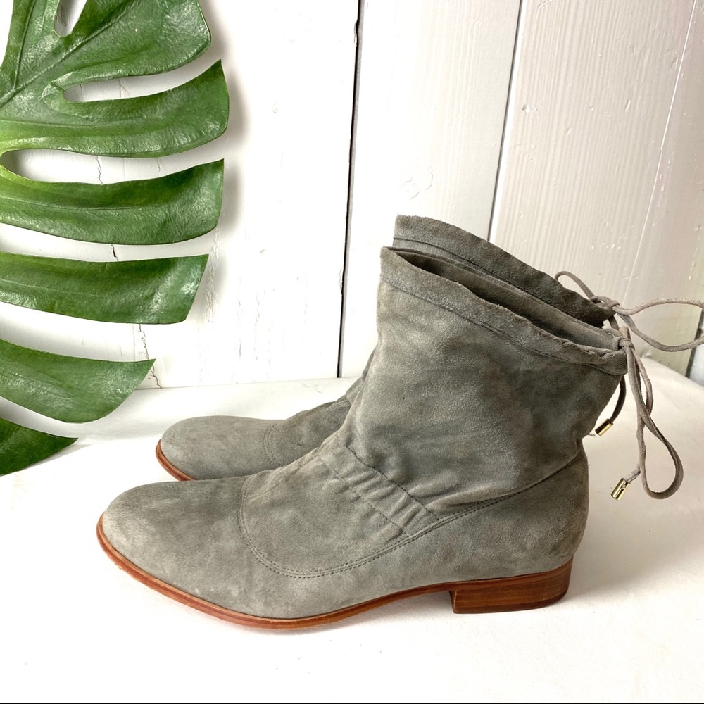 Gray Suede Ankle Boots with Back Tie